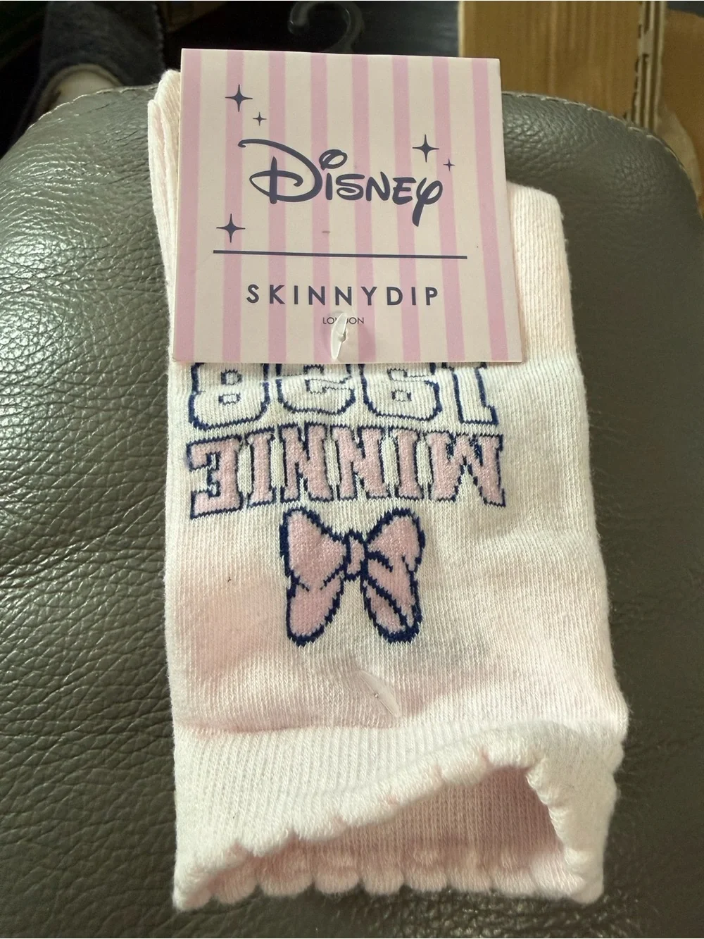 Disney Pink and Navy Minnie Bow Socks. Size S/M